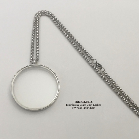 Mummy Zombie Enamel Coin in Stainless Locket & Custom Size Wheat Link Chain - Picture 5 of 10